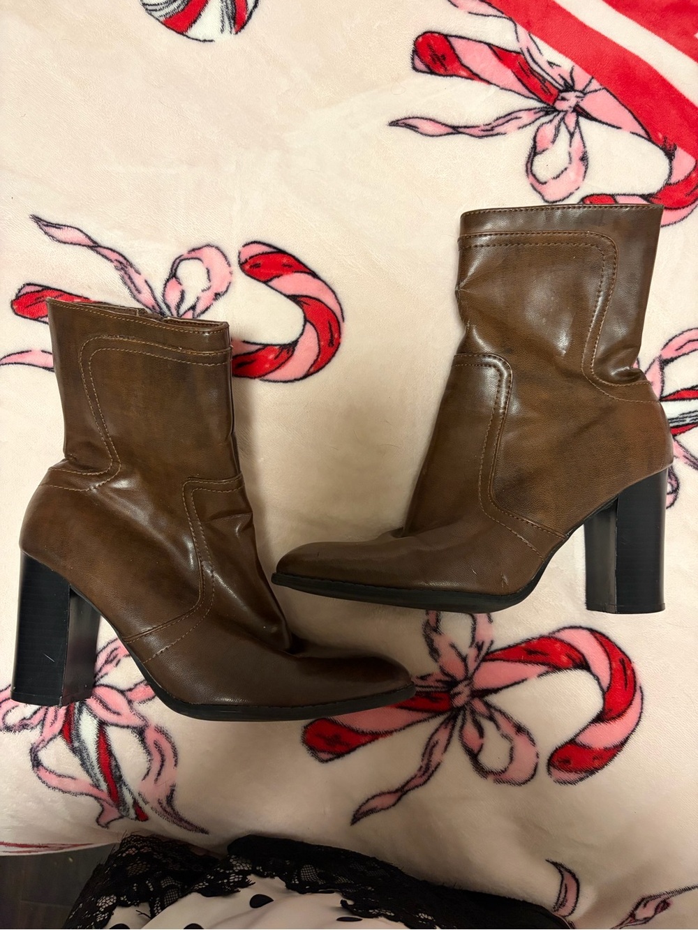 Brown Leather High-Heel Ankle Boots - Women